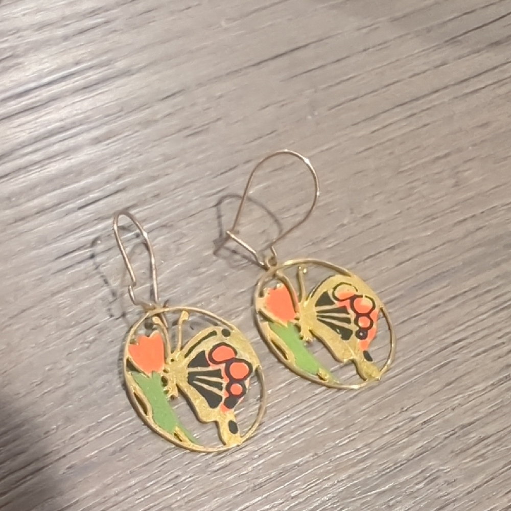 Vintage Gold and Orange Butterfly Earrings